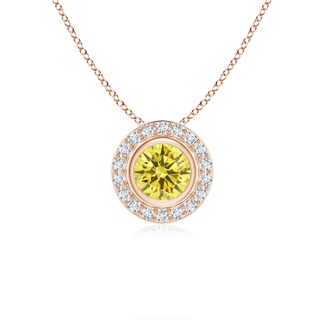 5mm AAAA Round Bezel-Set Fancy Intense Yellow Diamond Pendant with Halo in 18K Rose Gold