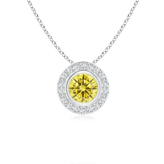 5mm AAAA Round Bezel-Set Fancy Intense Yellow Diamond Pendant with Halo in P950 Platinum