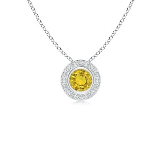 4mm AAAA Round Bezel-Set Yellow Sapphire Pendant with Diamond Halo in P950 Platinum