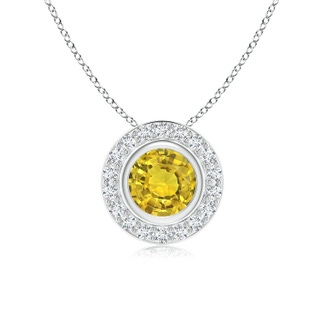 6mm AAAA Round Bezel-Set Yellow Sapphire Pendant with Diamond Halo in P950 Platinum