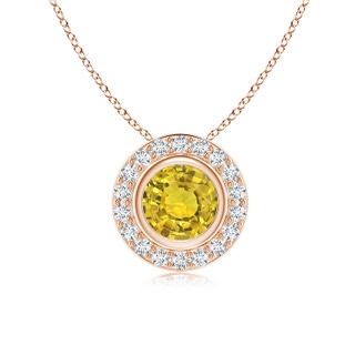 6mm AAAA Round Bezel-Set Yellow Sapphire Pendant with Diamond Halo in Rose Gold
