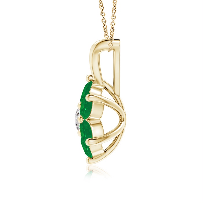 2.5mm AA Classic Six Petal Emerald Flower Pendant with Diamond in Yellow Gold product image