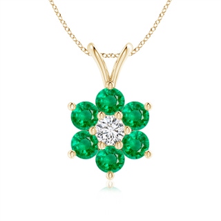 2.5mm AAA Classic Six Petal Emerald Flower Pendant with Diamond in 9K Yellow Gold