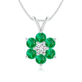 2.5mm AAA Classic Six Petal Emerald Flower Pendant with Diamond in White Gold