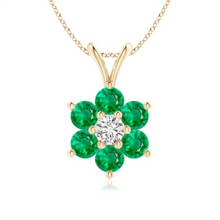 2.5mm AAA Classic Six Petal Emerald Flower Pendant with Diamond in Yellow Gold