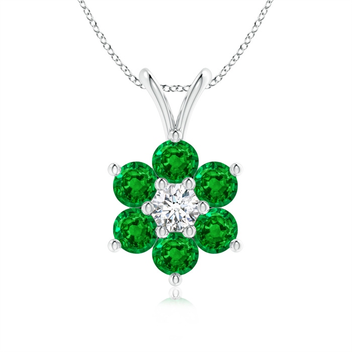 2.5mm AAAA Classic Six Petal Emerald Flower Pendant with Diamond in P950 Platinum 