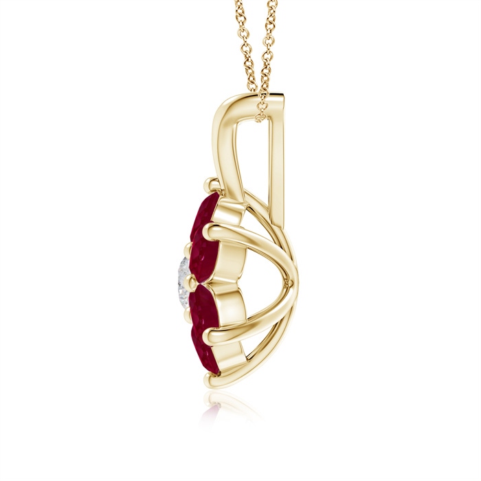 2.5mm A Classic Six Petal Ruby Flower Pendant with Diamond in Yellow Gold product image