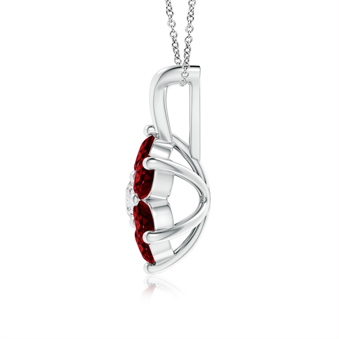 2.5mm AAAA Classic Six Petal Ruby Flower Pendant with Diamond in White Gold product image