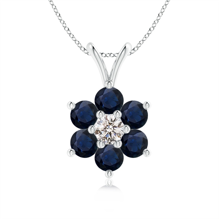 2.5mm A Classic Six Petal Sapphire Flower Pendant with Diamond in P950 Platinum 