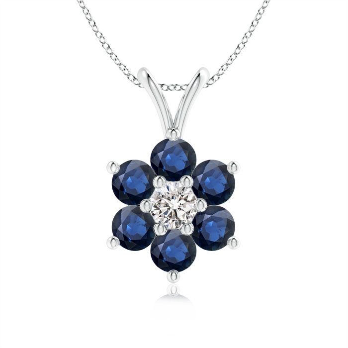 2.5mm AA Classic Six Petal Sapphire Flower Pendant with Diamond in P950 Platinum 