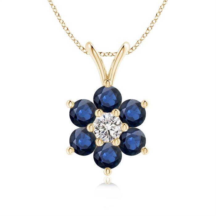 2.5mm AA Classic Six Petal Sapphire Flower Pendant with Diamond in Yellow Gold 