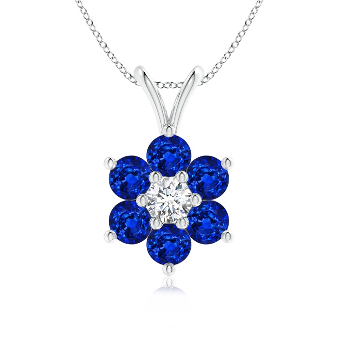 2.5mm AAAA Classic Six Petal Sapphire Flower Pendant with Diamond in P950 Platinum 