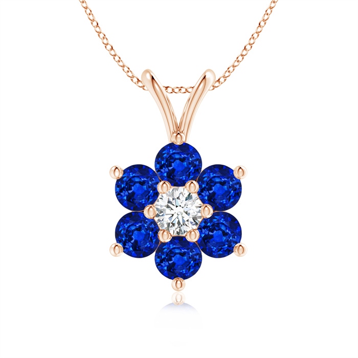 2.5mm AAAA Classic Six Petal Sapphire Flower Pendant with Diamond in Rose Gold 