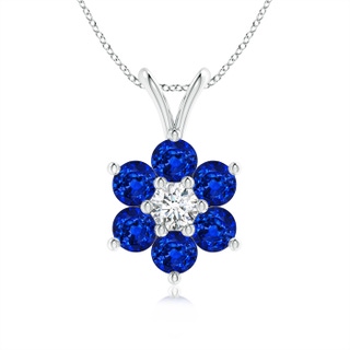 2.5mm AAAA Classic Six Petal Sapphire Flower Pendant with Diamond in White Gold