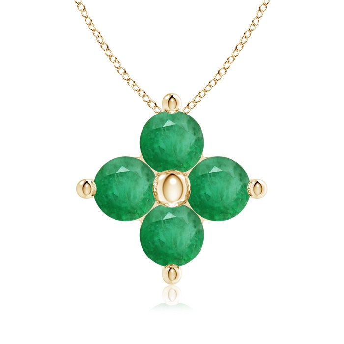 3mm A Classic Round Emerald Clover Pendant in Yellow Gold 