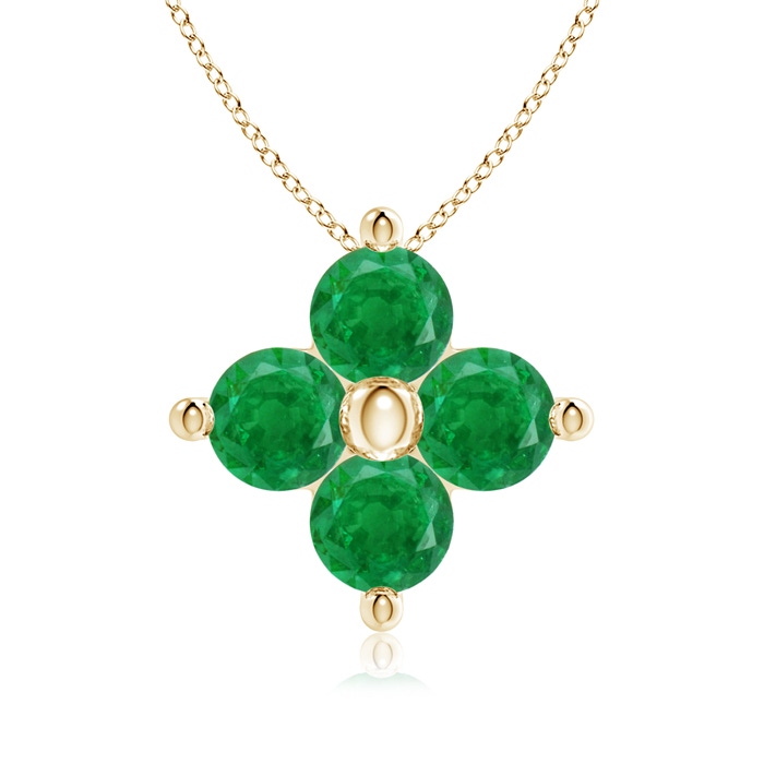 3mm AA Classic Round Emerald Clover Pendant in Yellow Gold 