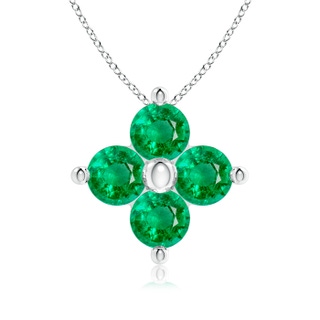 3mm AAA Classic Round Emerald Clover Pendant in White Gold