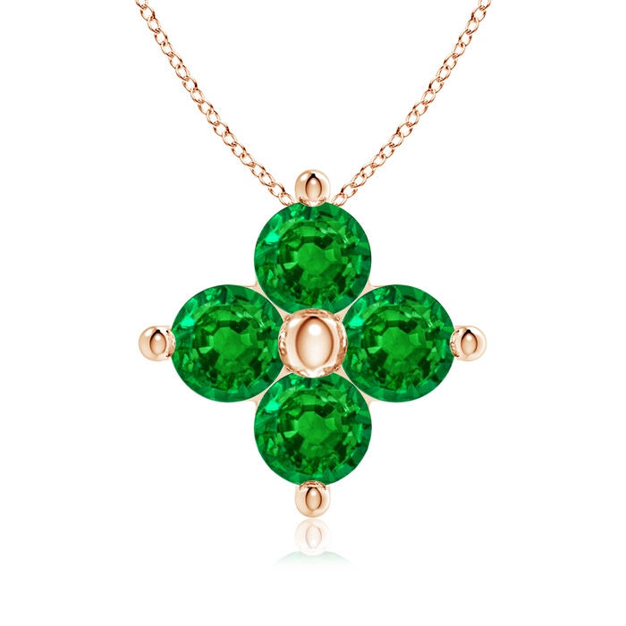 3mm AAAA Classic Round Emerald Clover Pendant in Rose Gold