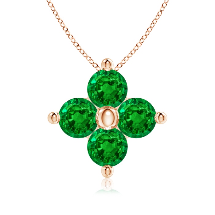 3mm AAAA Classic Round Emerald Clover Pendant in Rose Gold 