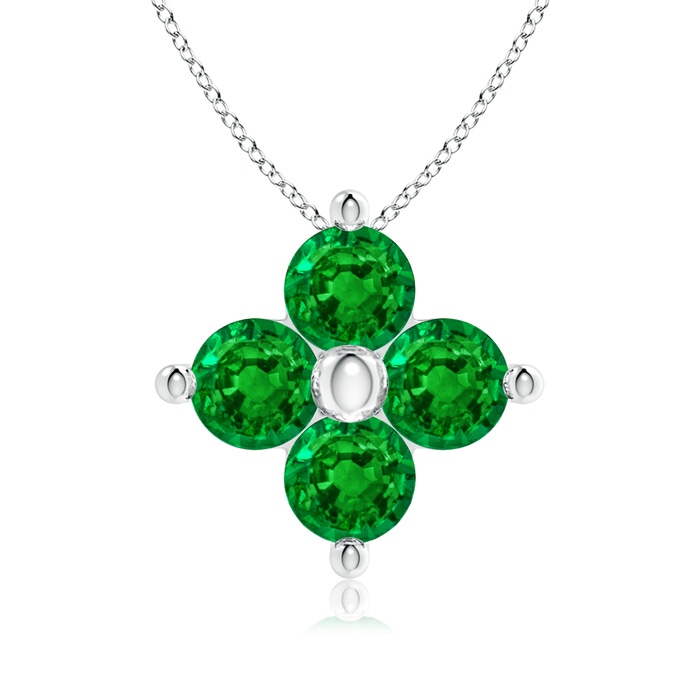 3mm AAAA Classic Round Emerald Clover Pendant in White Gold