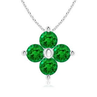 3mm AAAA Classic Round Emerald Clover Pendant in White Gold