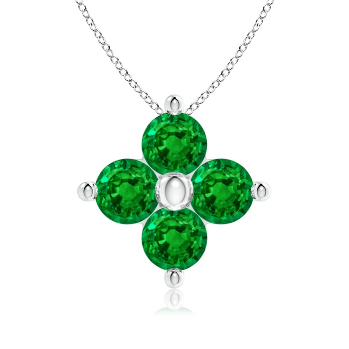 3mm AAAA Classic Round Emerald Clover Pendant in White Gold 