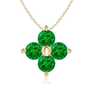3mm AAAA Classic Round Emerald Clover Pendant in Yellow Gold