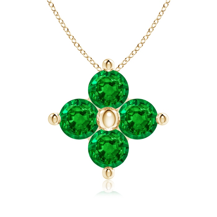 3mm AAAA Classic Round Emerald Clover Pendant in Yellow Gold 