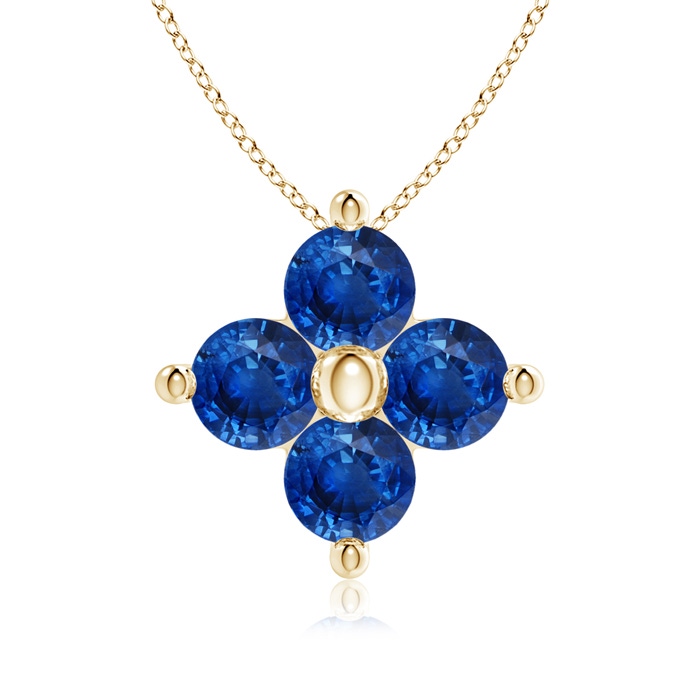 3mm AAA Classic Round Sapphire Clover Pendant in Yellow Gold 