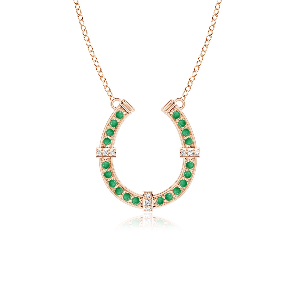 1.3mm A Pave-Set Emerald and Diamond Horseshoe Pendant Necklace in Rose Gold 