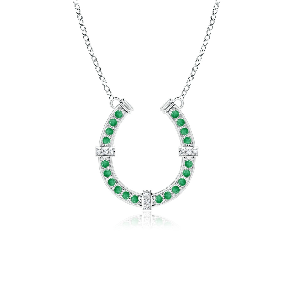 1.3mm A Pave-Set Emerald and Diamond Horseshoe Pendant Necklace in White Gold 