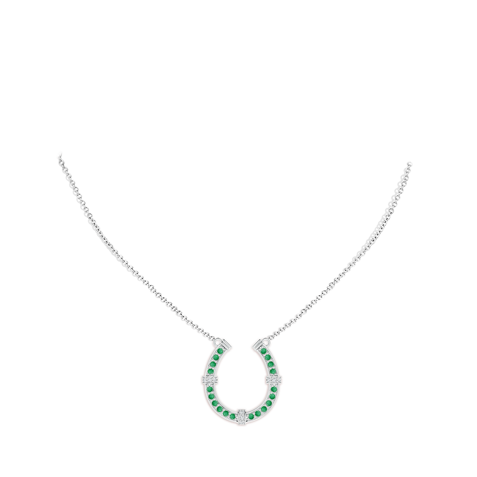 1.3mm A Pave-Set Emerald and Diamond Horseshoe Pendant Necklace in White Gold pen
