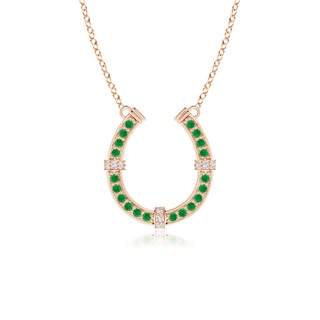 1.3mm AA Pave-Set Emerald and Diamond Horseshoe Pendant Necklace in Rose Gold