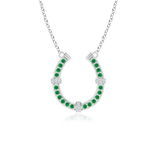 1.3mm AA Pave-Set Emerald and Diamond Horseshoe Pendant Necklace in White Gold