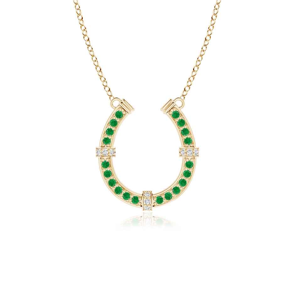1.3mm AA Pave-Set Emerald and Diamond Horseshoe Pendant Necklace in Yellow Gold 