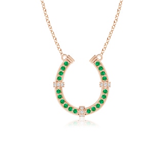 1.3mm AAA Pave-Set Emerald and Diamond Horseshoe Pendant Necklace in 10K Rose Gold