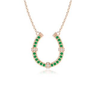 1.3mm AAA Pave-Set Emerald and Diamond Horseshoe Pendant Necklace in 9K Rose Gold