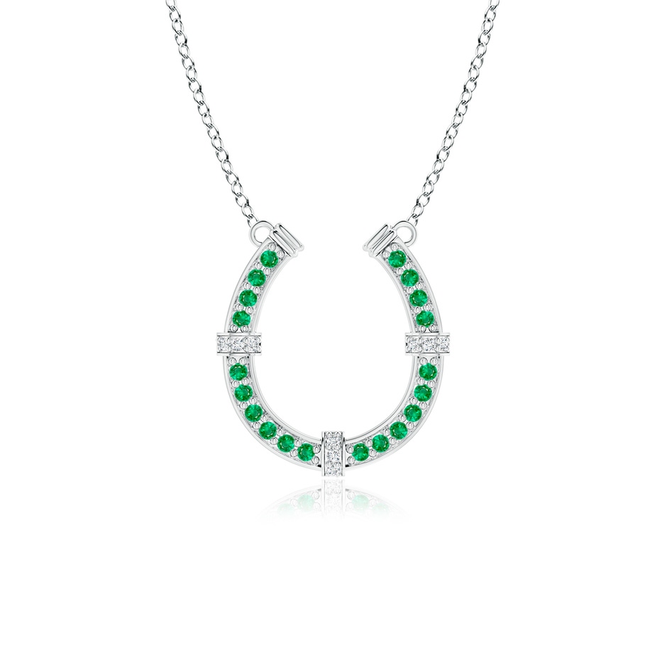 1.3mm AAA Pave-Set Emerald and Diamond Horseshoe Pendant Necklace in White Gold 