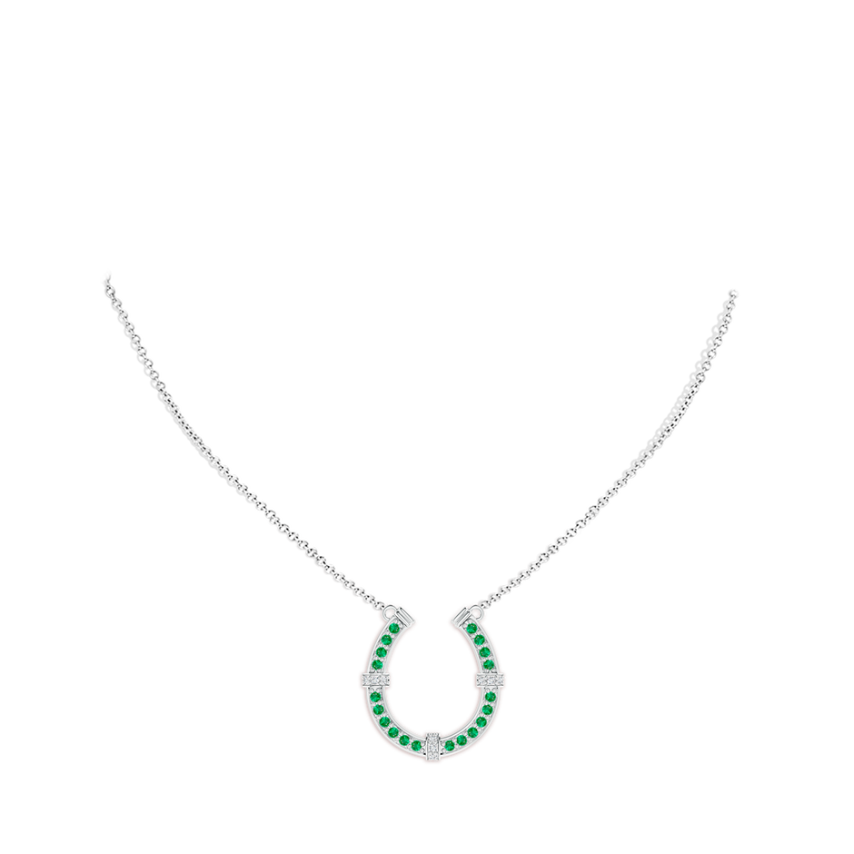 1.3mm AAA Pave-Set Emerald and Diamond Horseshoe Pendant Necklace in White Gold pen
