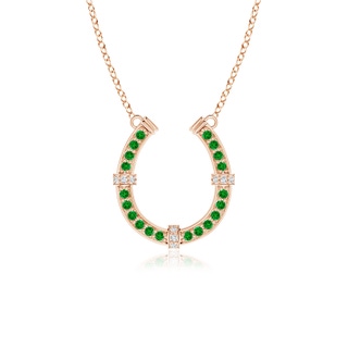 1.3mm AAAA Pave-Set Emerald and Diamond Horseshoe Pendant Necklace in 10K Rose Gold