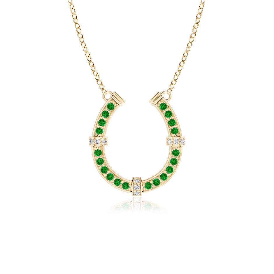 1.3mm AAAA Pave-Set Emerald and Diamond Horseshoe Pendant Necklace in 18K Yellow Gold 