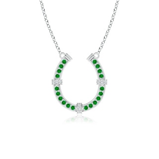 1.3mm AAAA Pave-Set Emerald and Diamond Horseshoe Pendant Necklace in P950 Platinum