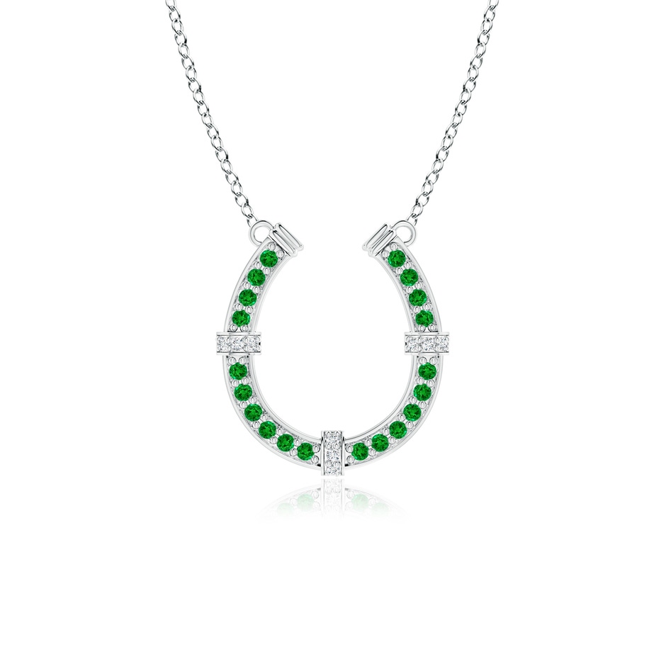 1.3mm AAAA Pave-Set Emerald and Diamond Horseshoe Pendant Necklace in P950 Platinum 