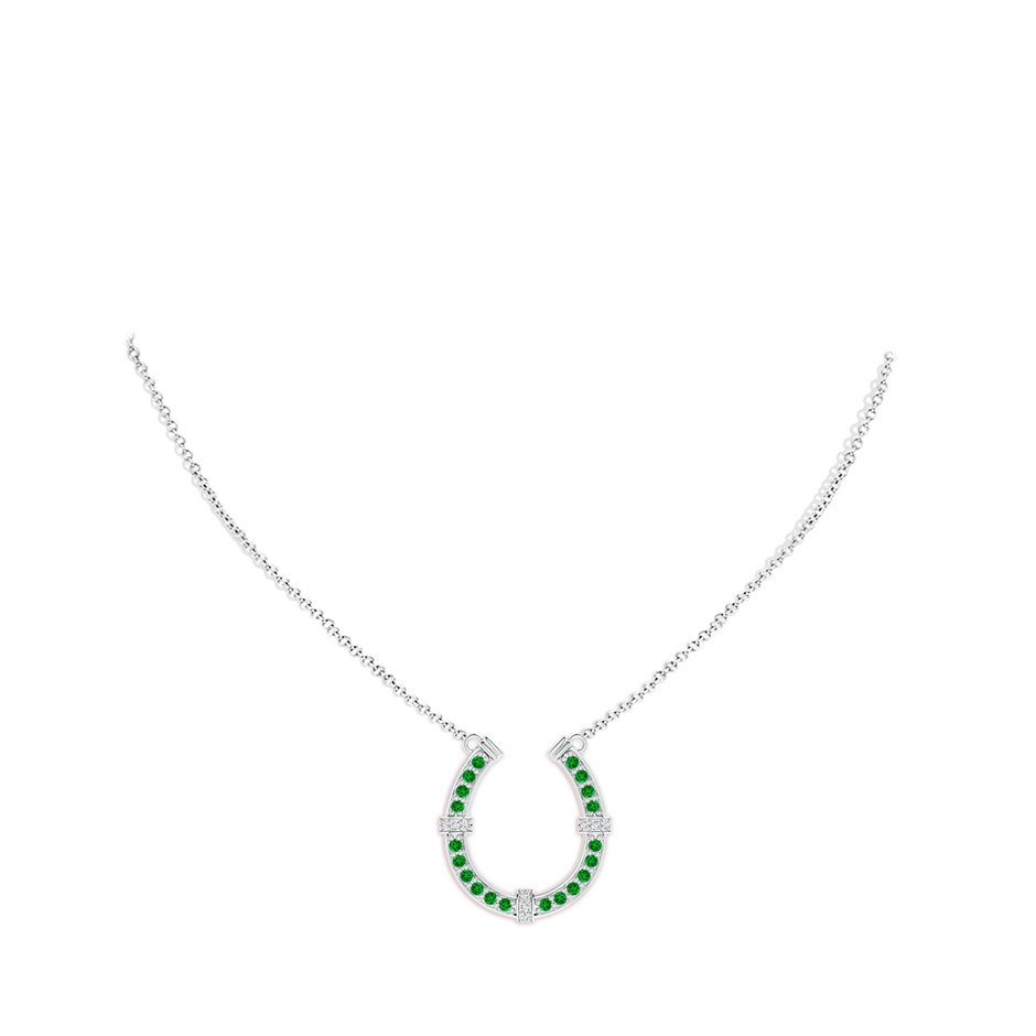 1.3mm AAAA Pave-Set Emerald and Diamond Horseshoe Pendant Necklace in P950 Platinum pen