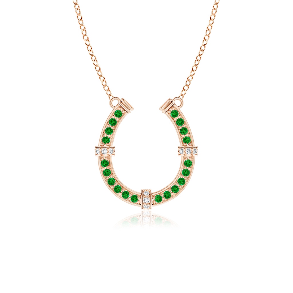 1.3mm AAAA Pave-Set Emerald and Diamond Horseshoe Pendant Necklace in Rose Gold