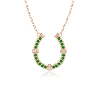 1.3mm AAAA Pave-Set Emerald and Diamond Horseshoe Pendant Necklace in Rose Gold