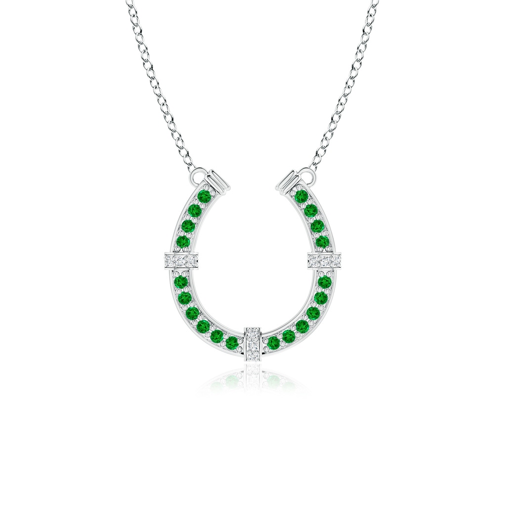 1.3mm AAAA Pave-Set Emerald and Diamond Horseshoe Pendant Necklace in White Gold