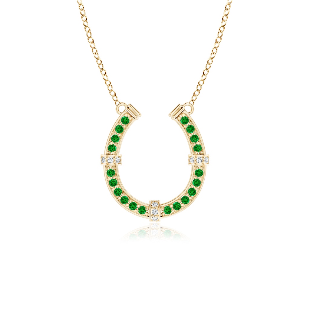 1.3mm AAAA Pave-Set Emerald and Diamond Horseshoe Pendant Necklace in Yellow Gold