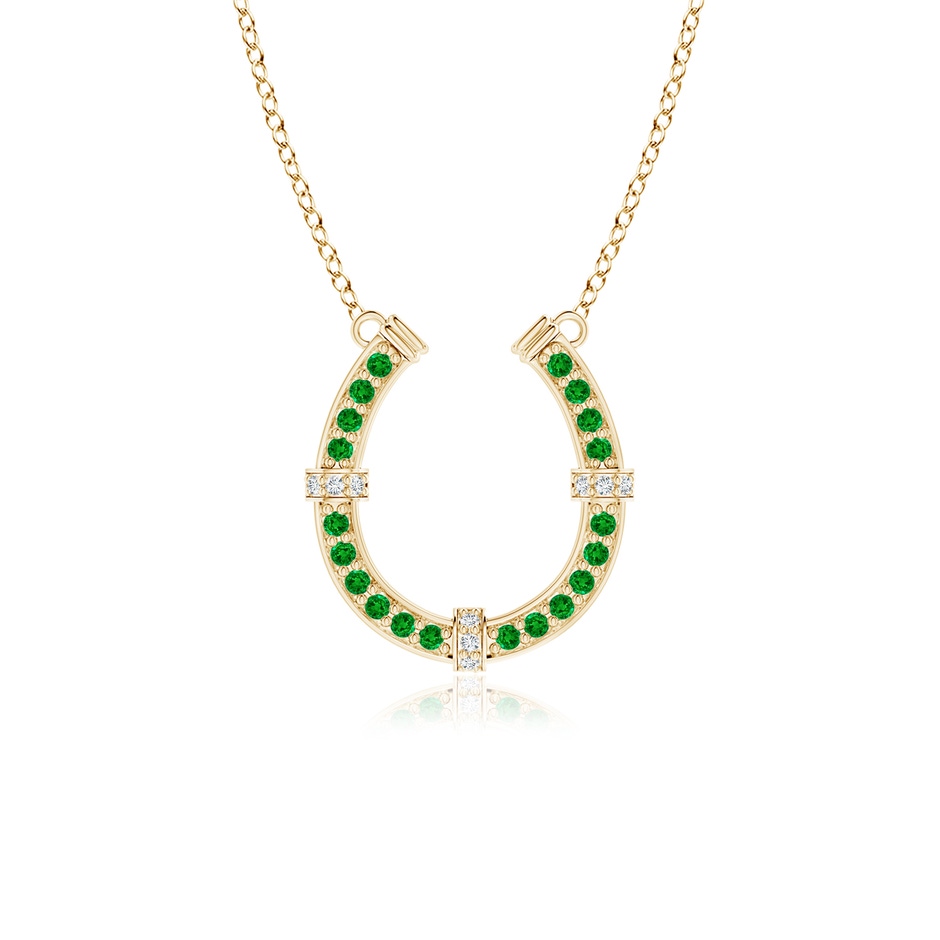 1.3mm AAAA Pave-Set Emerald and Diamond Horseshoe Pendant Necklace in Yellow Gold 