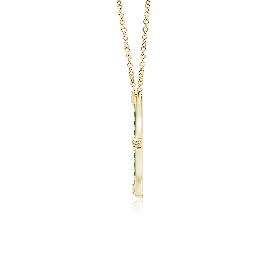 1.3mm AAAA Pave-Set Emerald and Diamond Horseshoe Pendant Necklace in Yellow Gold - side 2